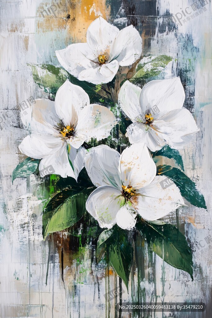白色花卉油画艺术作品