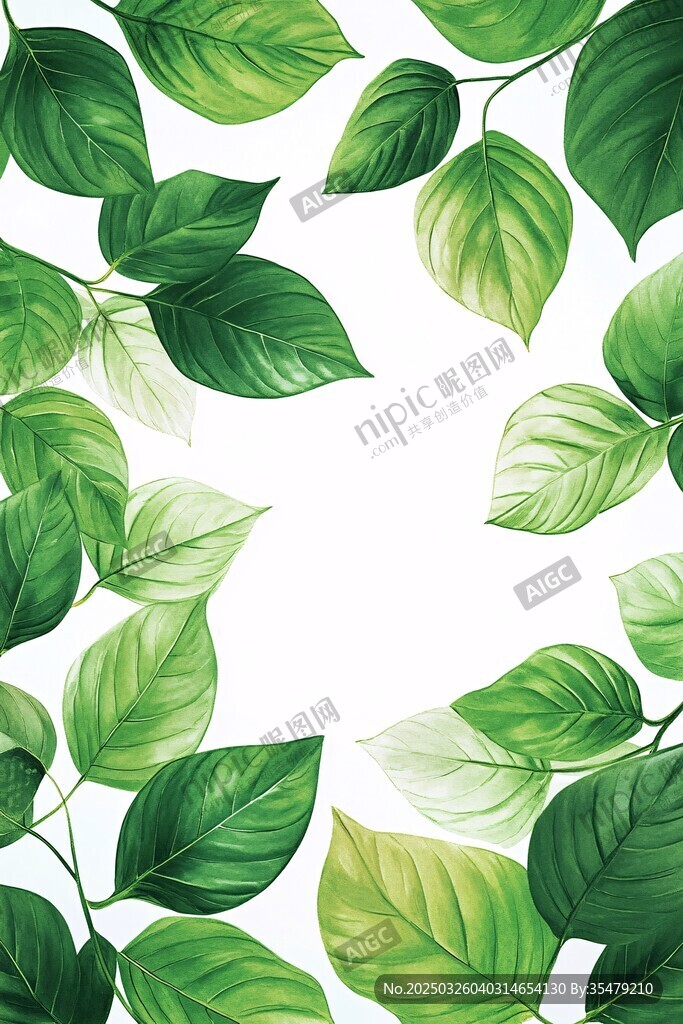 绿叶环绕的清新边框背景