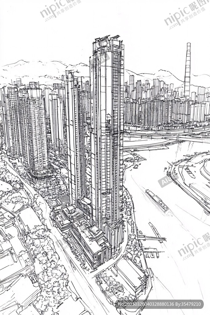 城市天际线建筑线稿景观