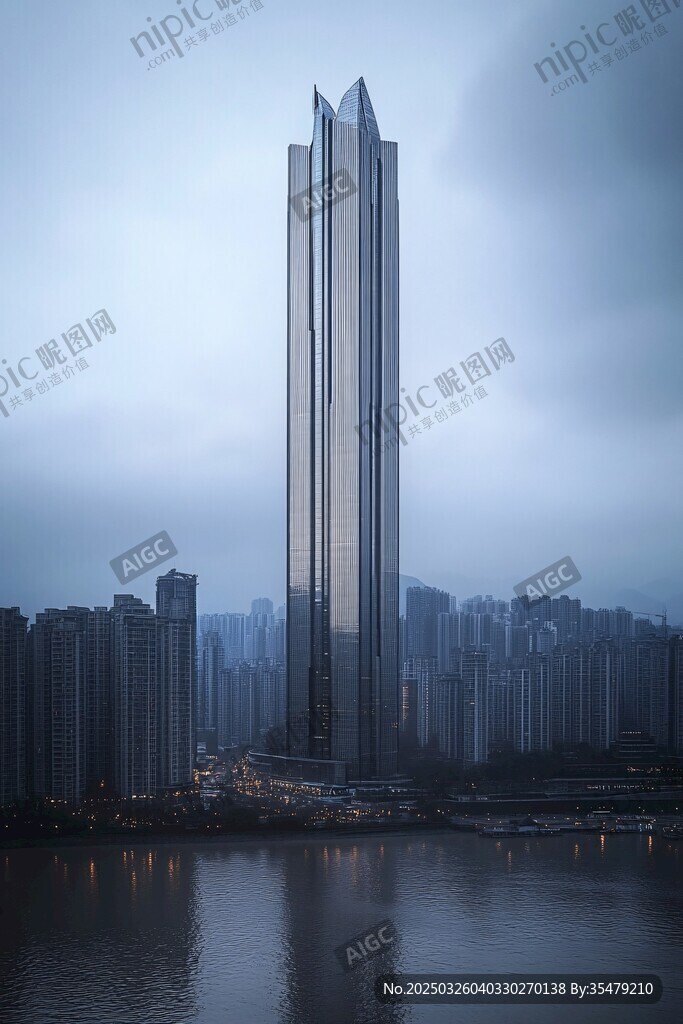 江畔摩天高楼城市景观