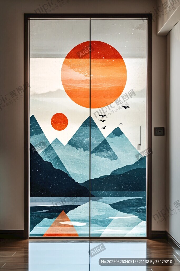 中式山水移门装饰画