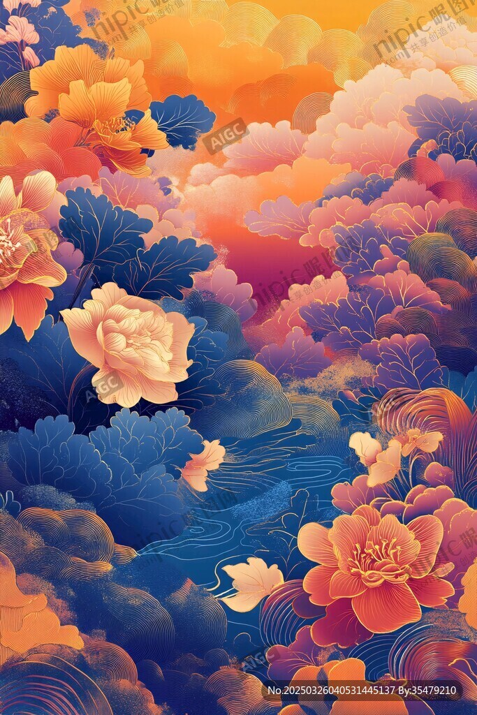 国色牡丹云海梦幻图景