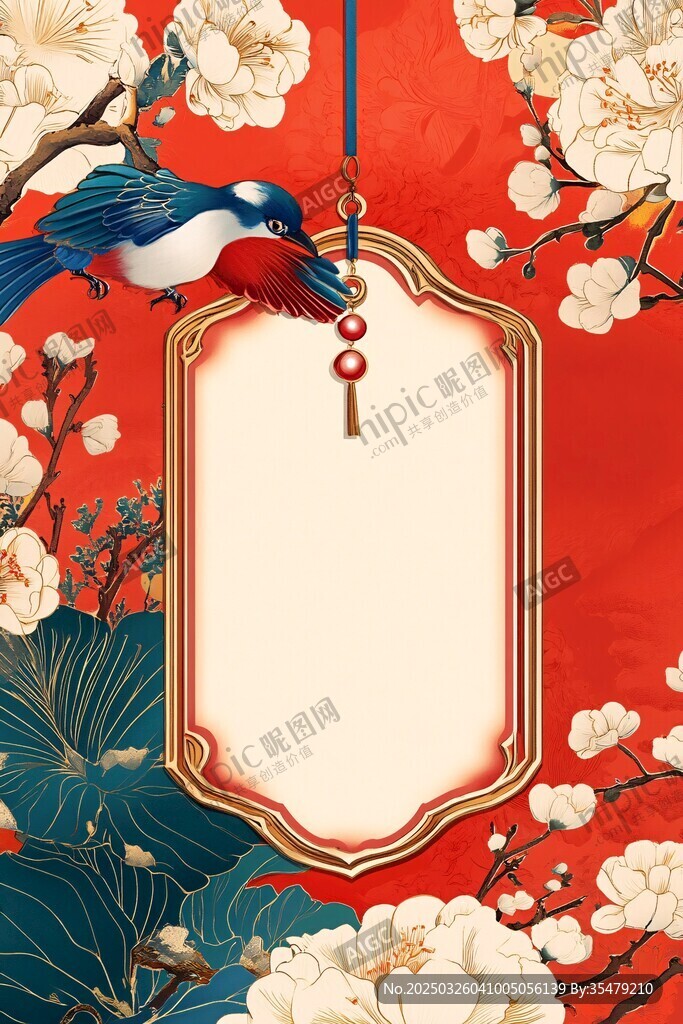 中式花鸟边框 典雅背景图