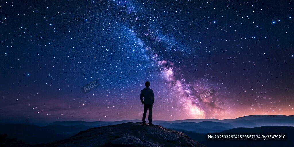 仰望星空的孤独身影