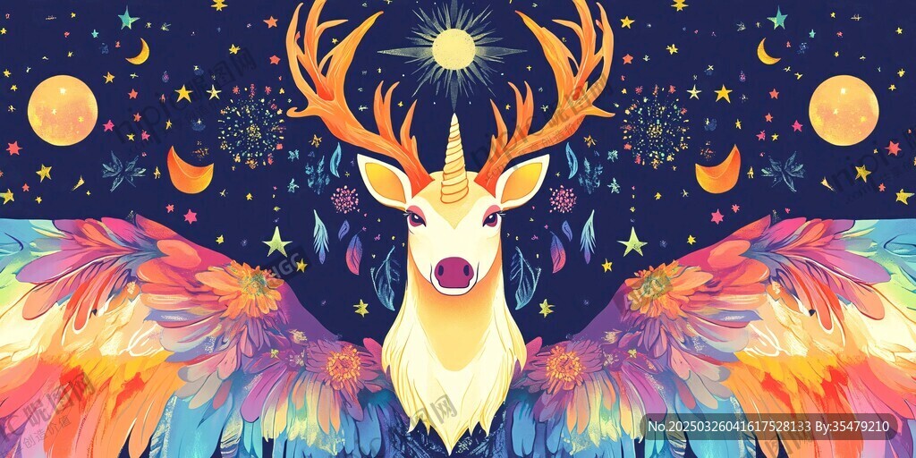 梦幻独角飞鹿的奇幻星空