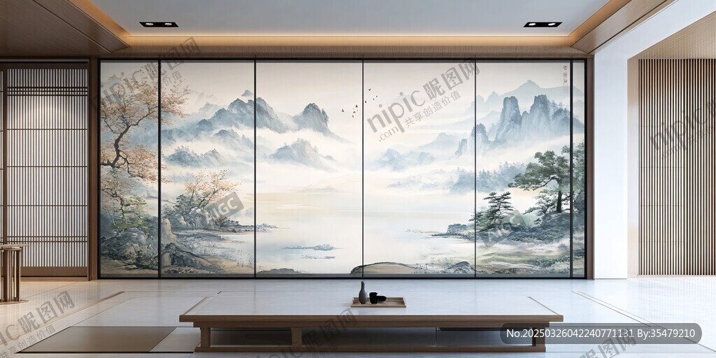 中式山水屏风的雅致空间