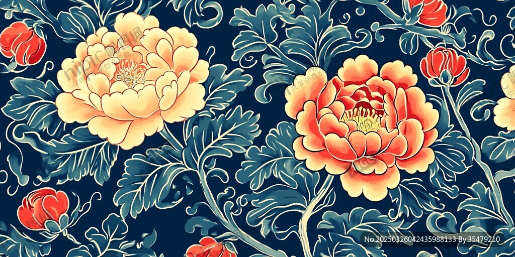 中式牡丹花卉图案背景