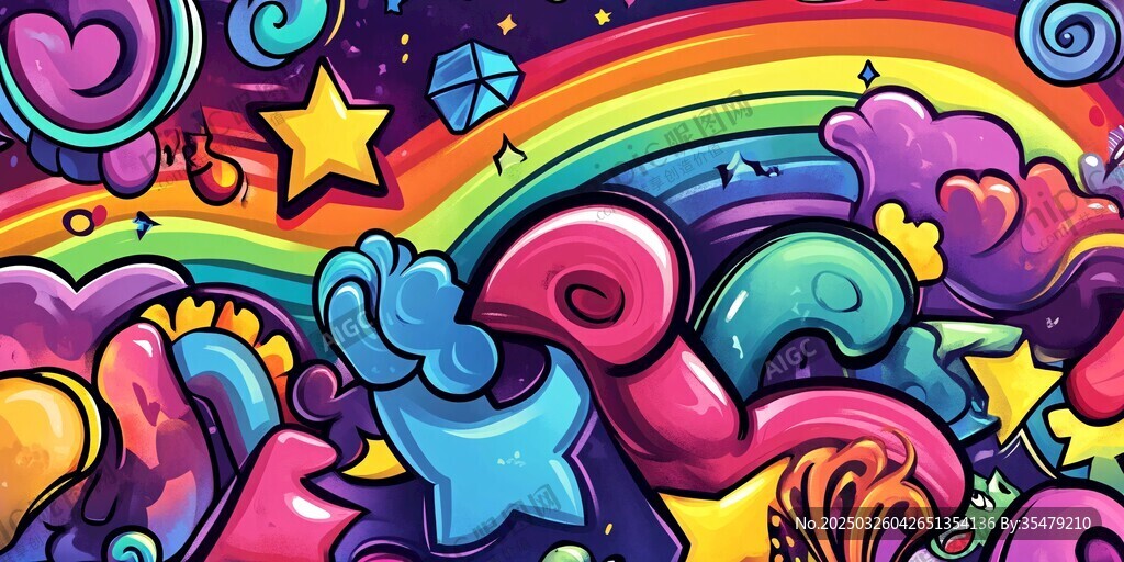 梦幻涂鸦风彩虹奇幻图案