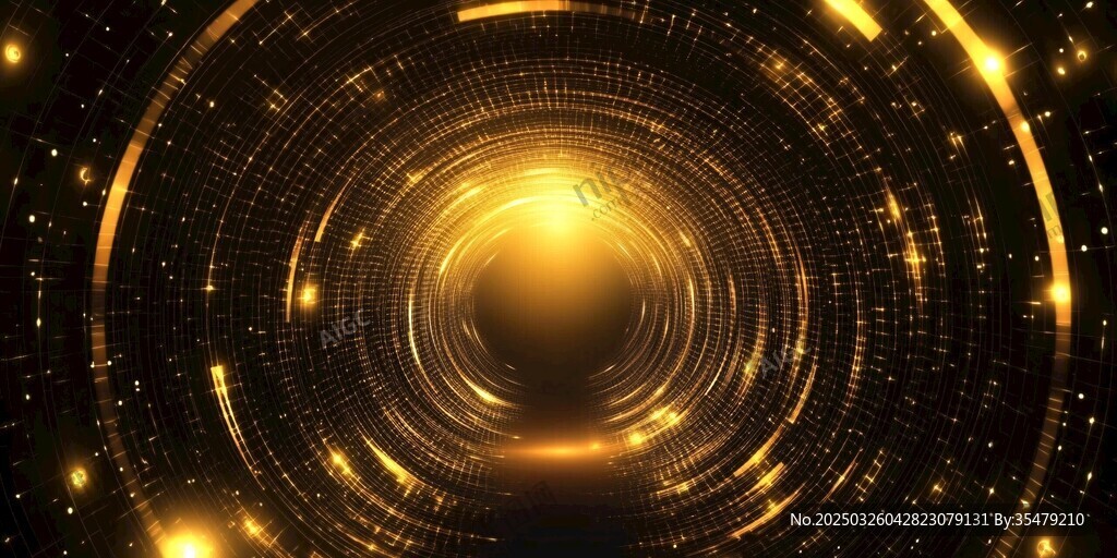 金色科技感炫光隧道背景