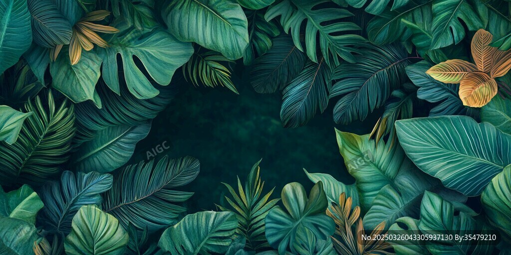 热带绿植环绕的自然图景