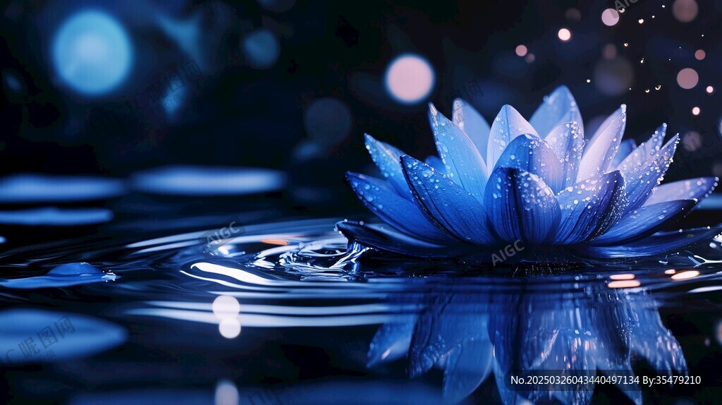 梦幻蓝莲绽放于波光水面