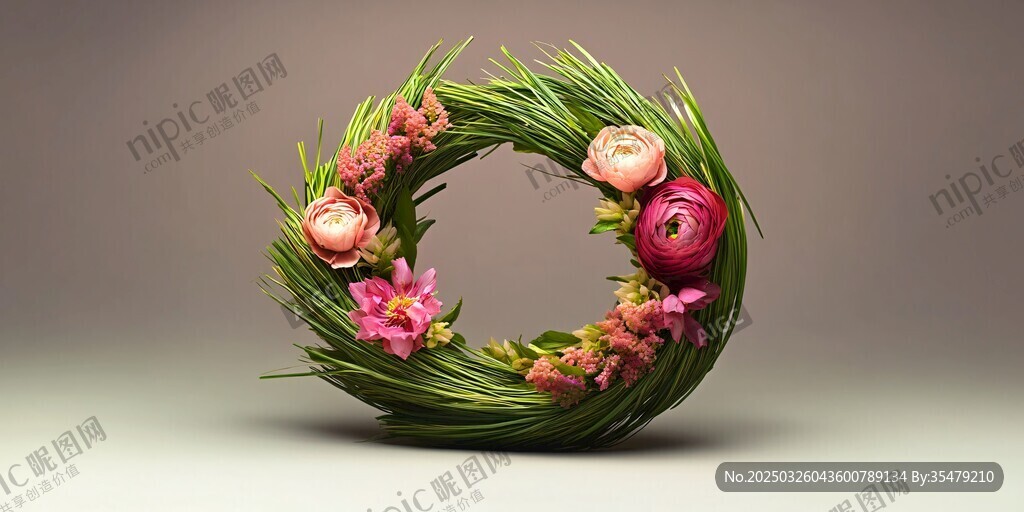花卉编织环形绿植艺术品