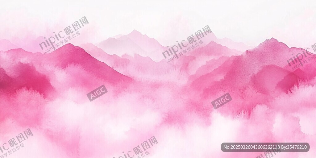 梦幻粉色山水云雾图