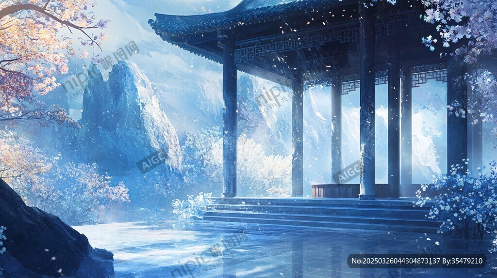 古风山水亭阁春日美景图