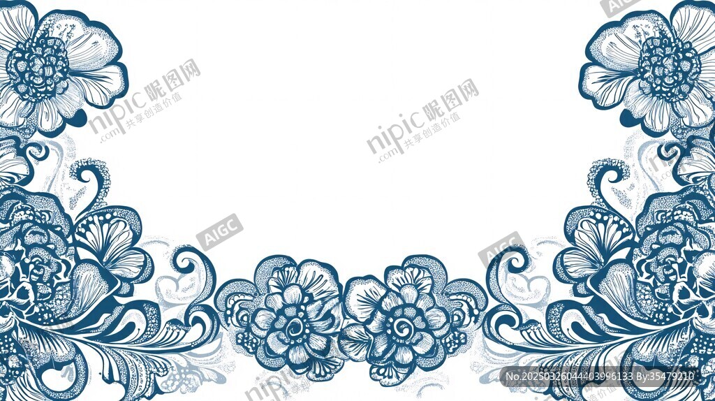 蓝白花卉边框装饰图案