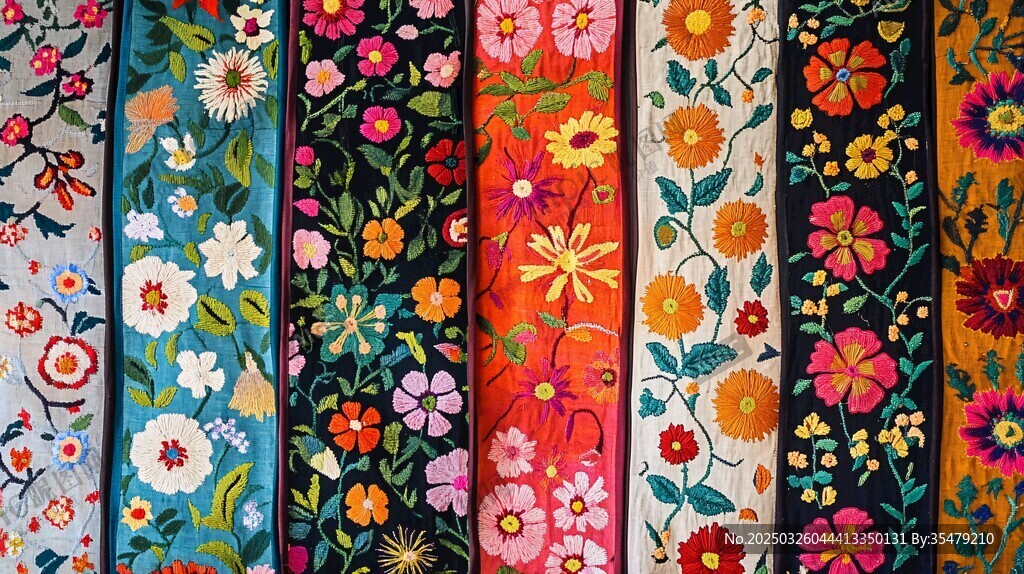 多彩花卉图案布料展示