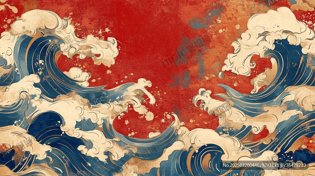 传统日式海浪艺术插画