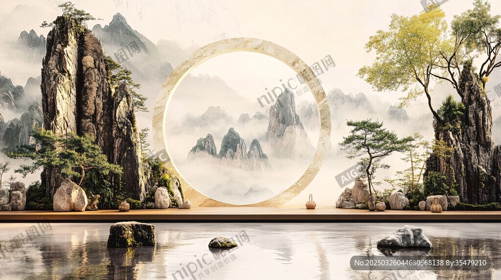 中式山水意境装饰画场景
