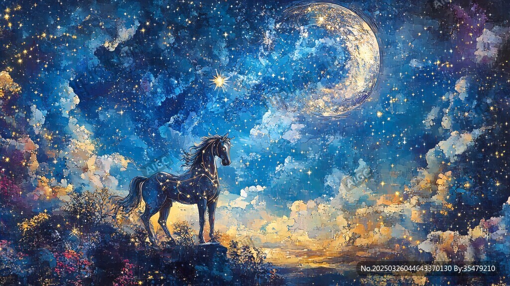 月夜下的骏马