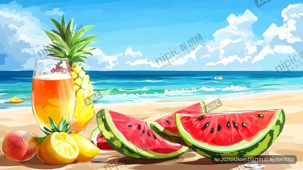 夏日海滩水果清凉盛宴