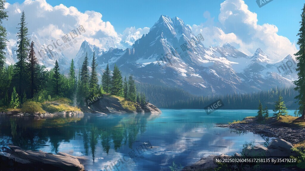 高山湖畔美景