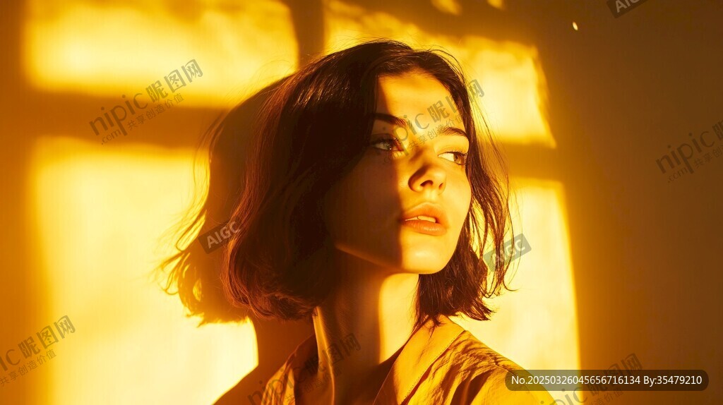 逆光下的优雅短发女性