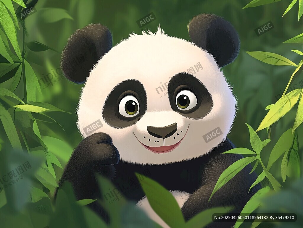 竹林中的可爱熊猫
