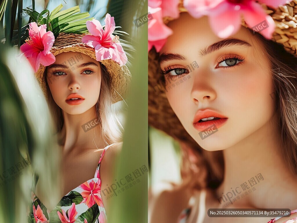 夏日少女的浪漫花卉装扮