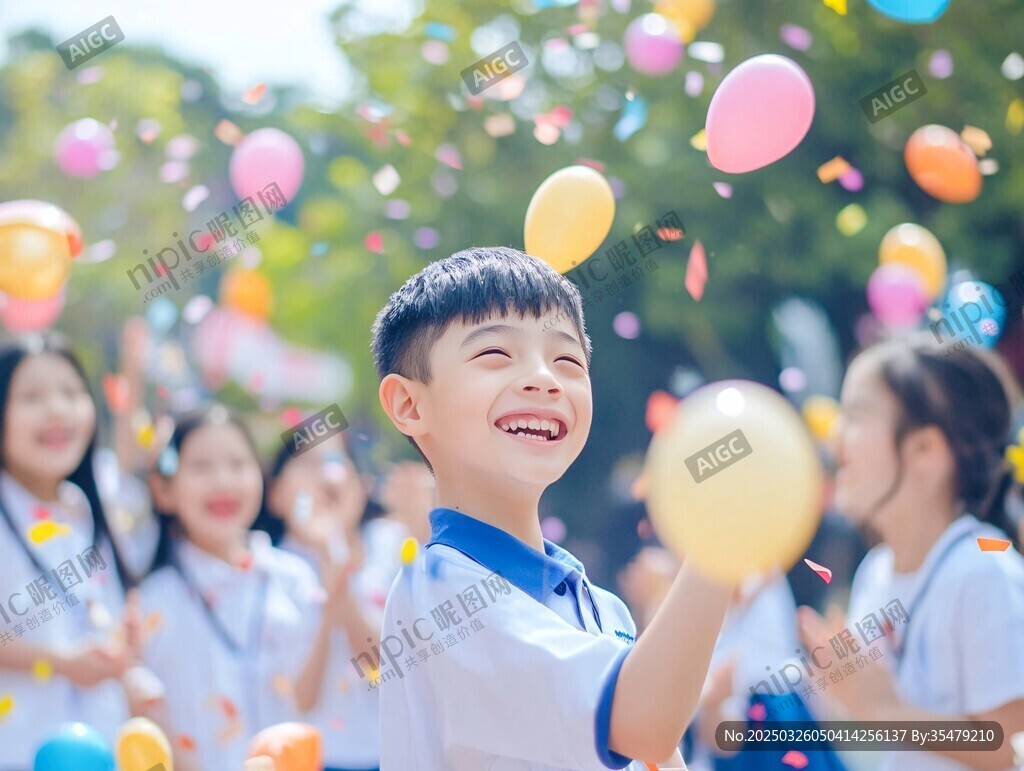 儿童欢乐庆祝放飞彩色气球