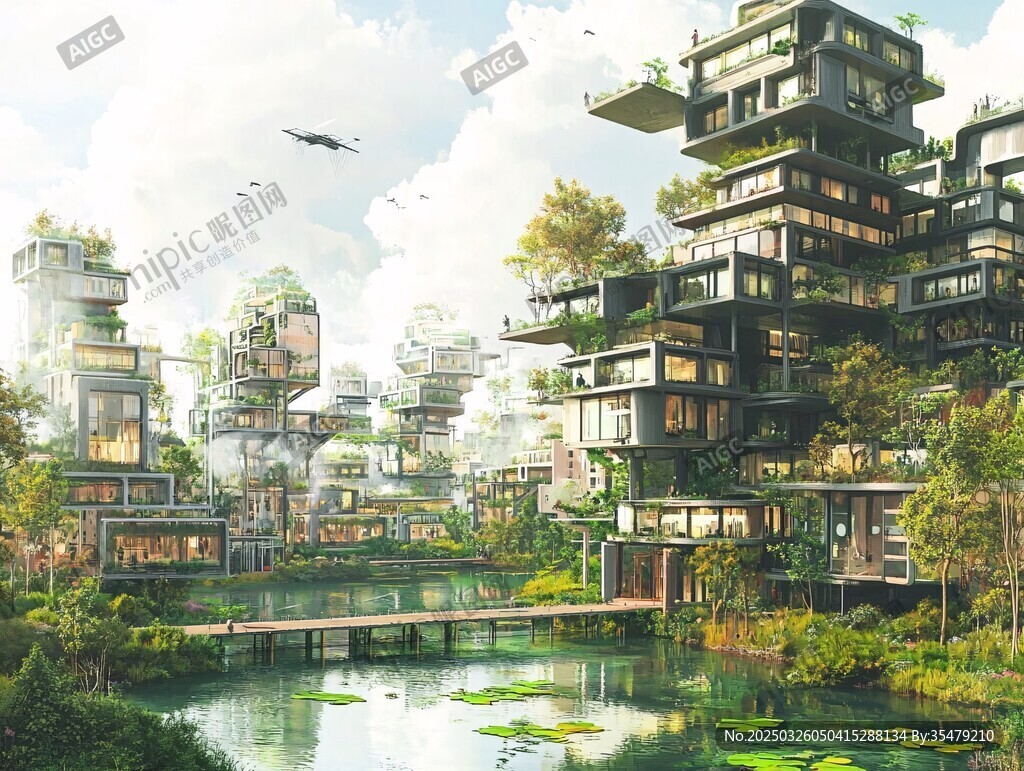 未来生态宜居空中城市景观