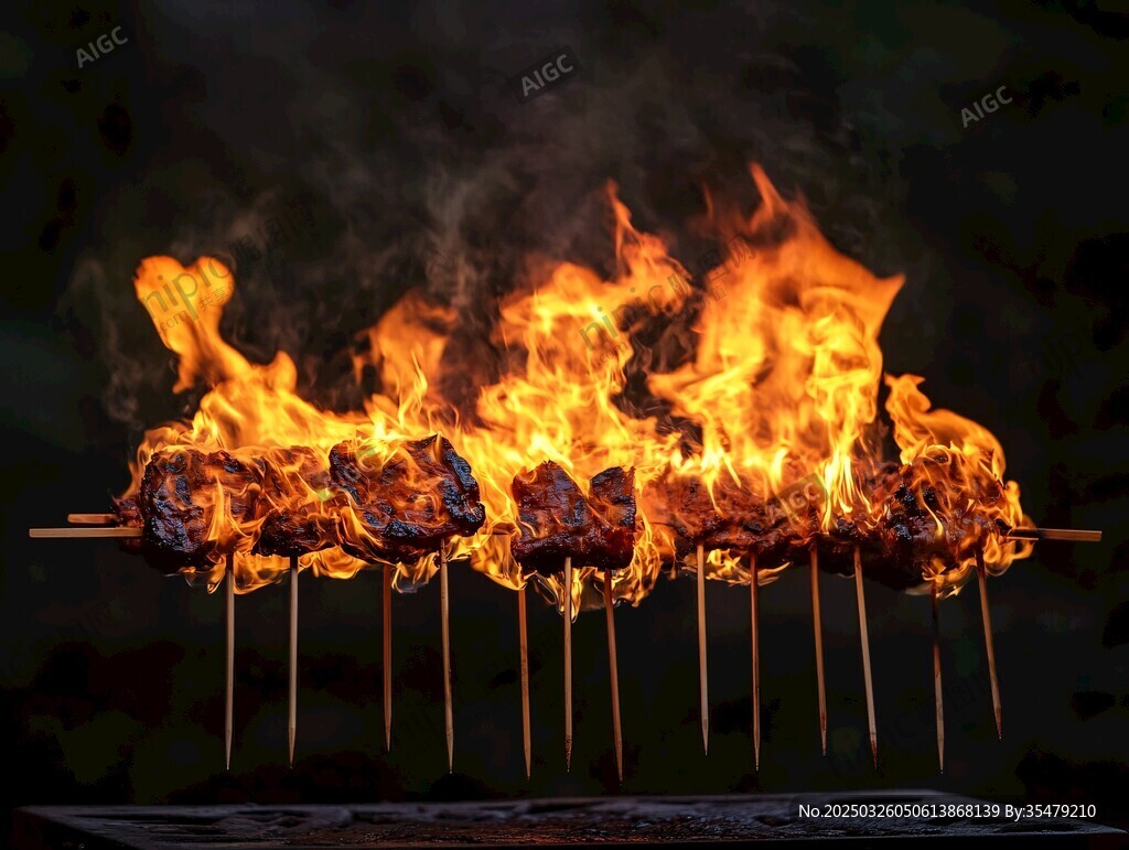 炭火烤肉串 火焰中的美味