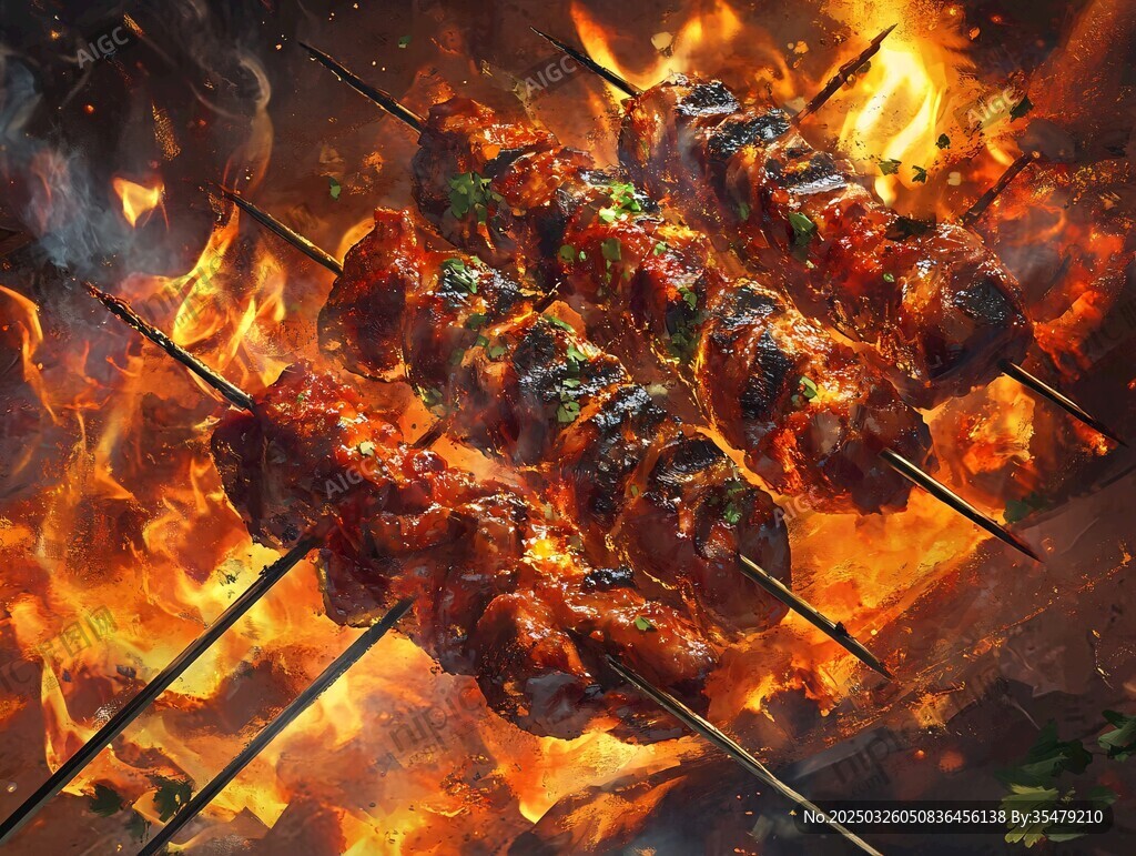 火焰上的美味烤肉串