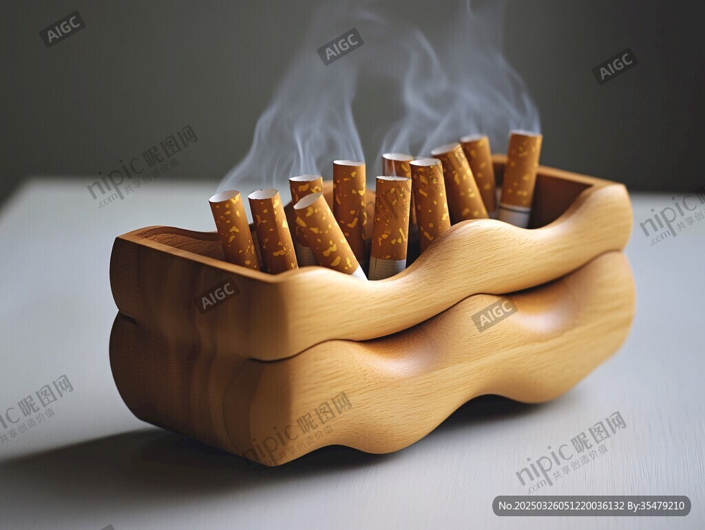 创意木质烟灰缸内香烟林立