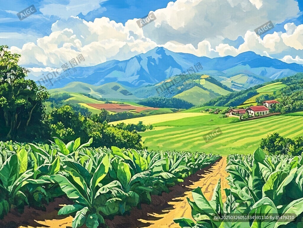 田园风光中的烟草种植地