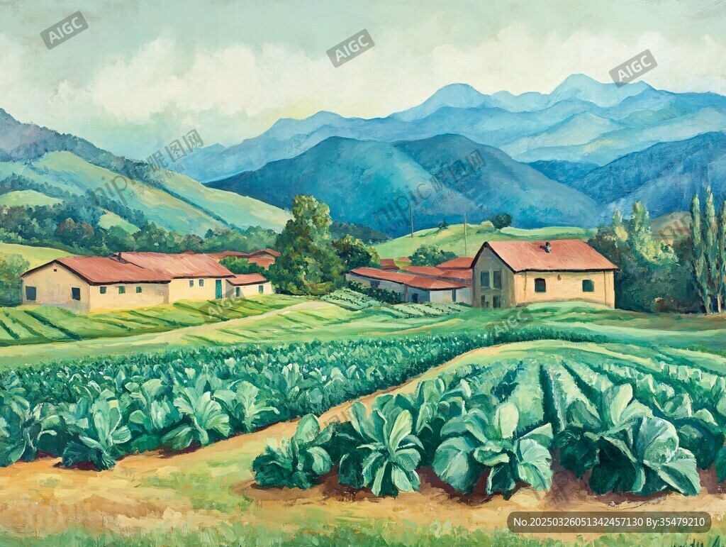 田园乡村风光油画美景