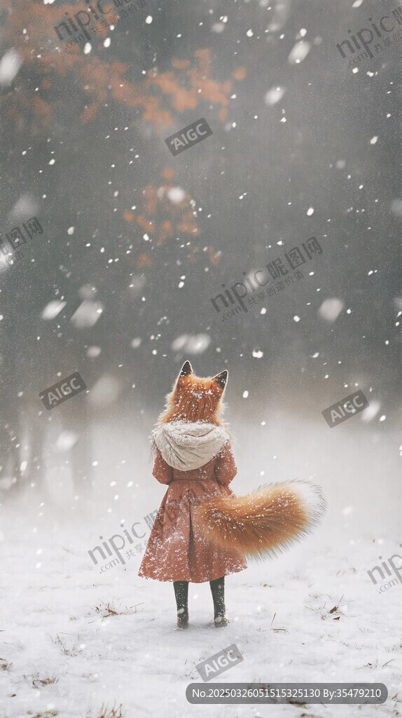 雪中狐耳少女的梦幻瞬间