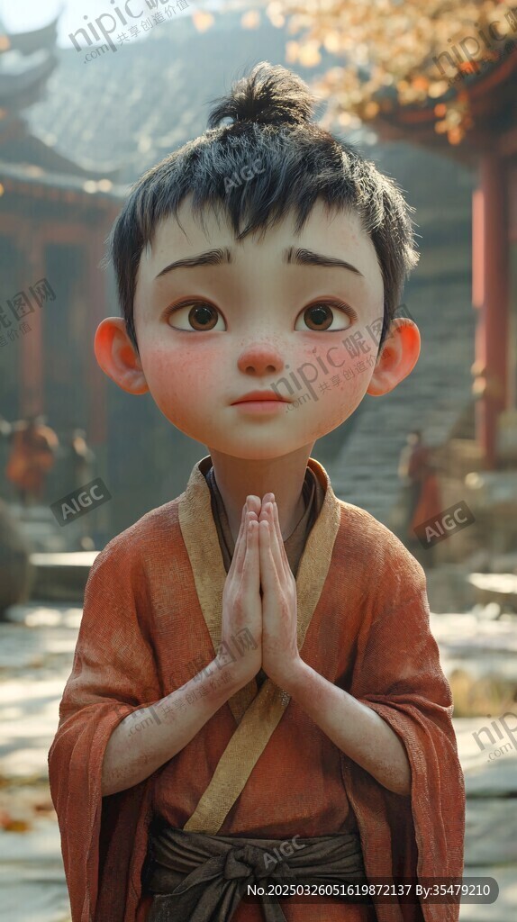 小沙弥虔诚合十祈愿