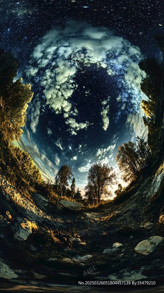 梦幻星空下的奇幻自然景观