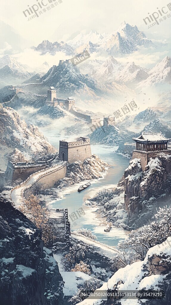 冬日壮丽长城雪景图