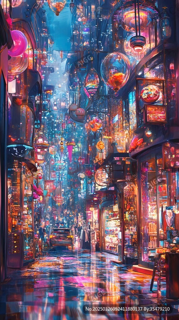 梦幻赛博朋克风繁华街道