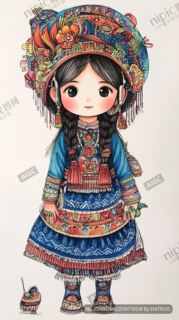 可爱苗族小女孩民族服饰风
