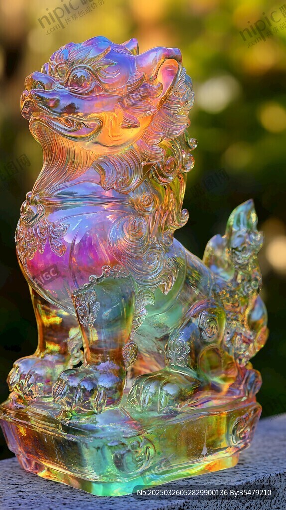七彩琉璃狮摆件