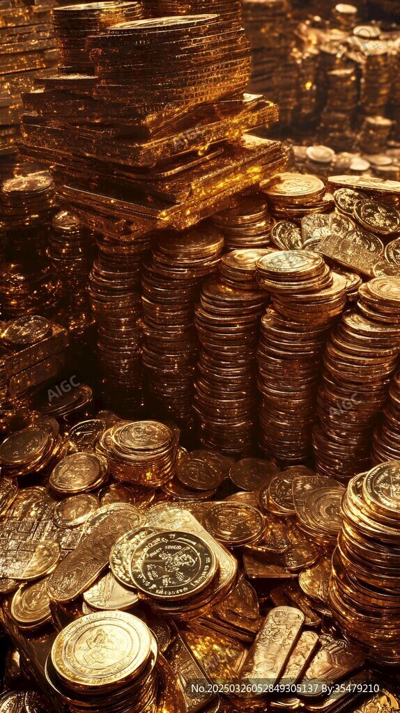 金光闪耀的金银财宝堆