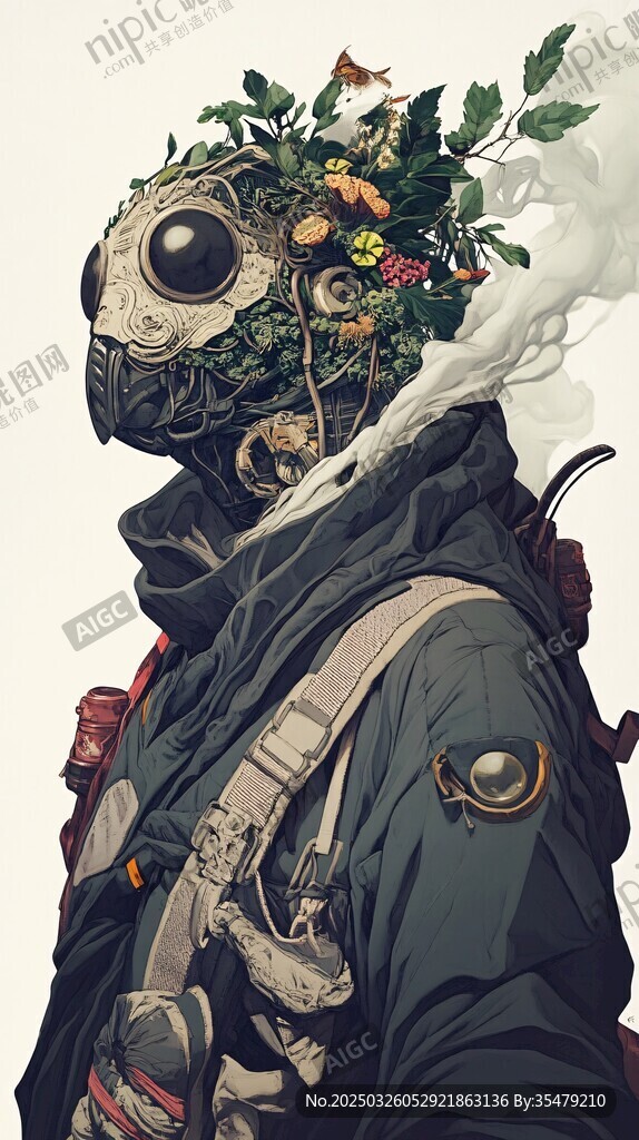 机械植物融合的奇幻角色