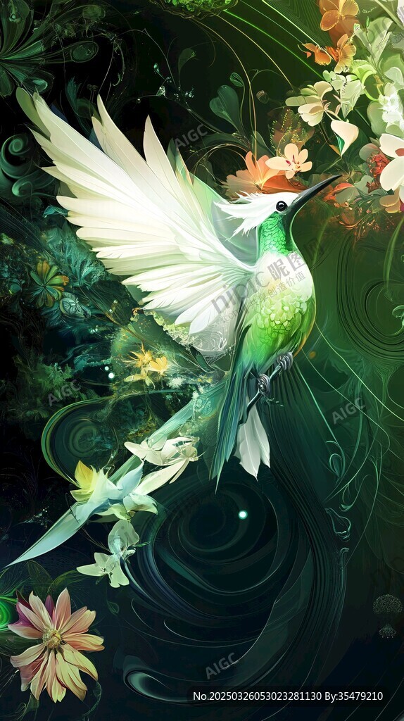 梦幻蜂鸟于繁花中飞舞