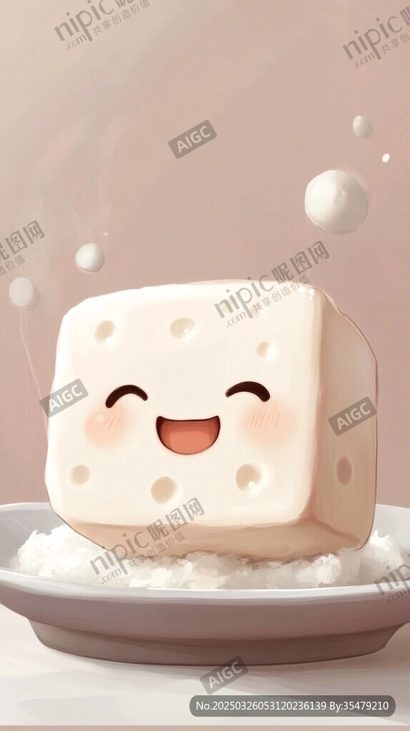 可爱笑脸豆腐在盘中