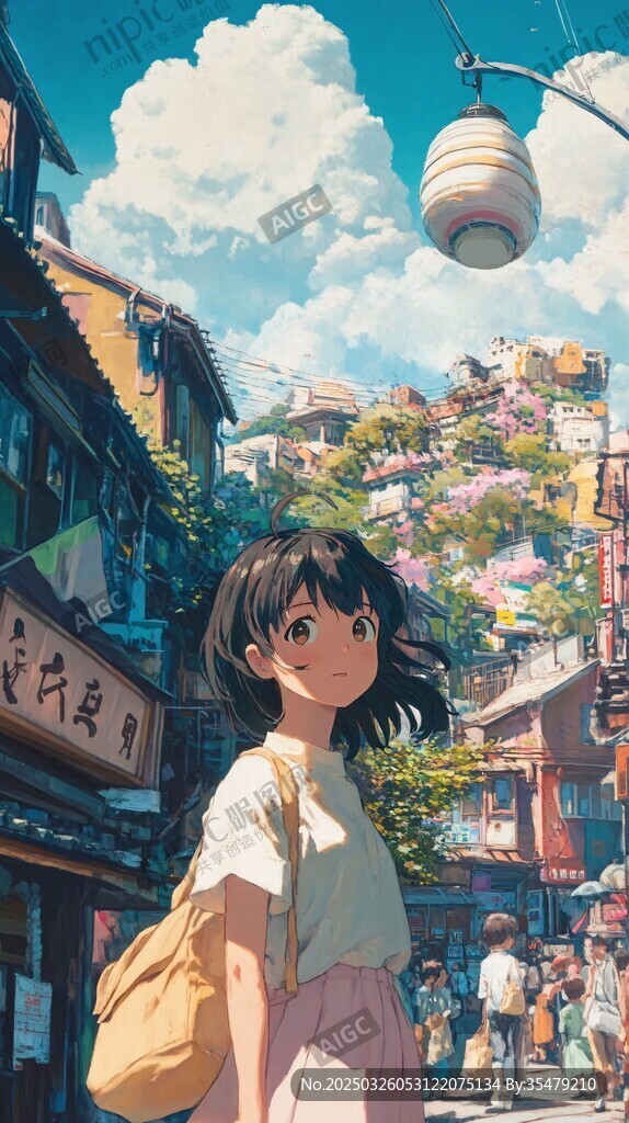 少女漫步于多彩街巷