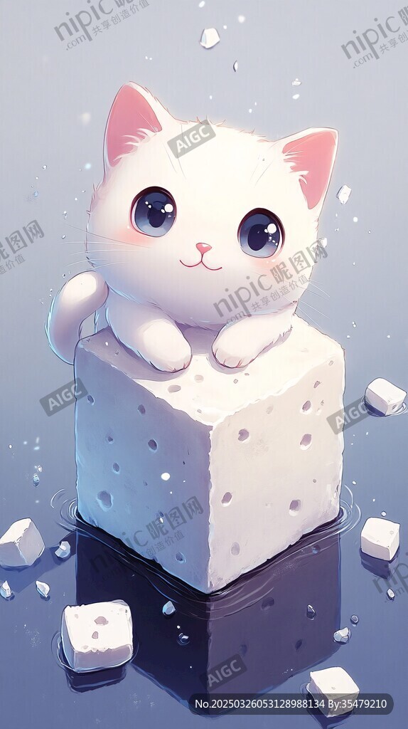 可爱白猫趴于方块之上