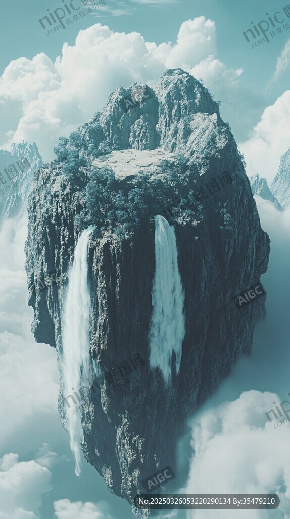 悬浮云间的奇幻山峰