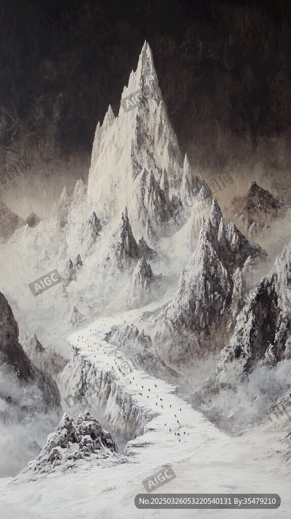 冰雪奇幻山峰与蜿蜒路径